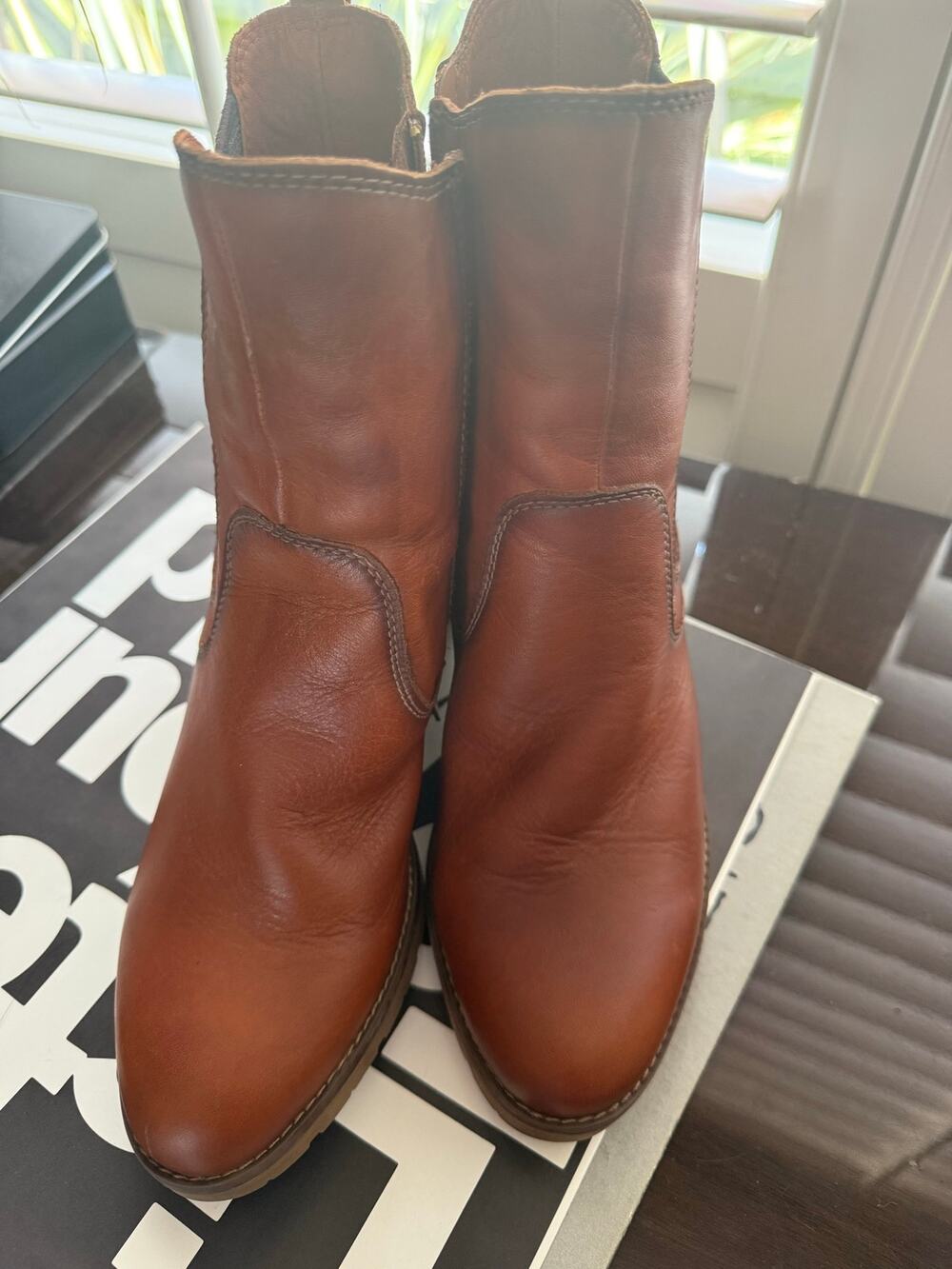 Pikolinos Women's Brown Leather Zip Ankle Boot EU 38 Block Heel | Elastic Gore